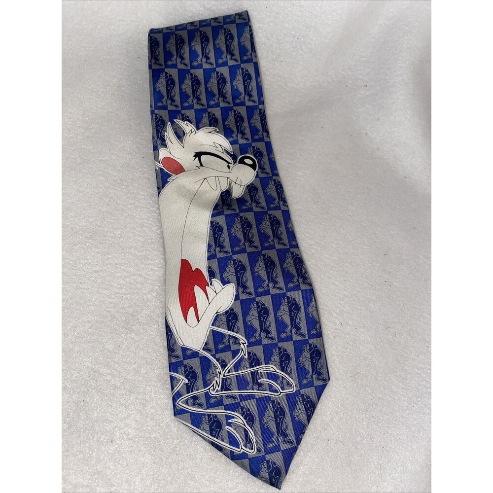 Tazmanian Devil Silk Neck Tie Looney Tunes blue Bancine 1990s vintage fun